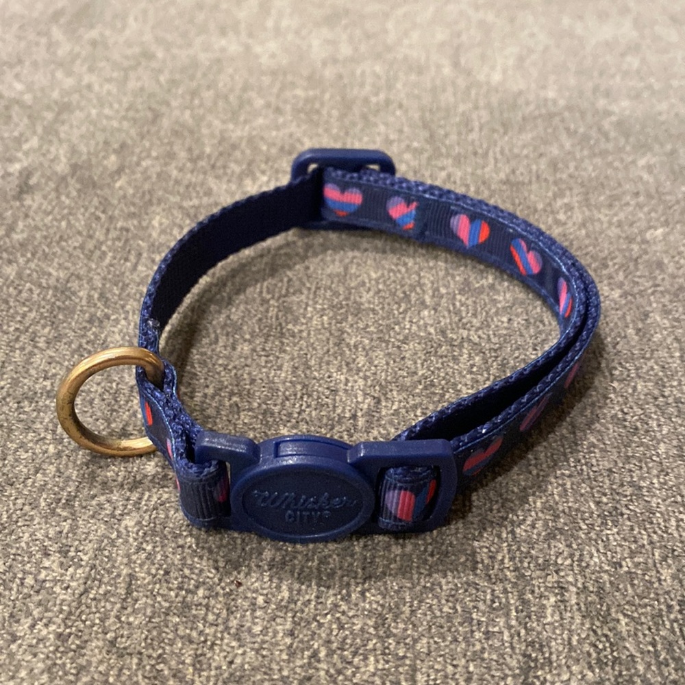 blue & hearts dog or cat collar